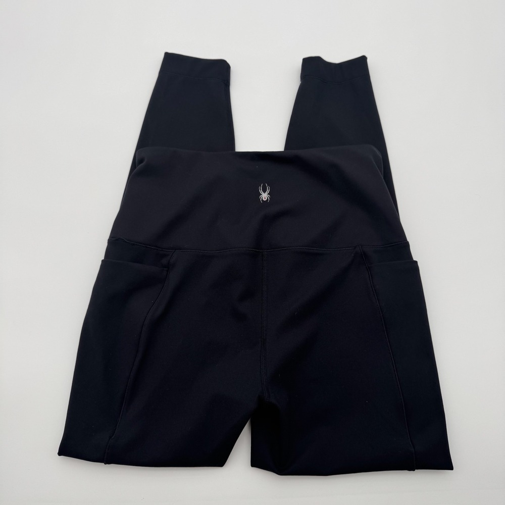 Spyder Active Womens High Rise Leggings Black Side Pockets Size Small